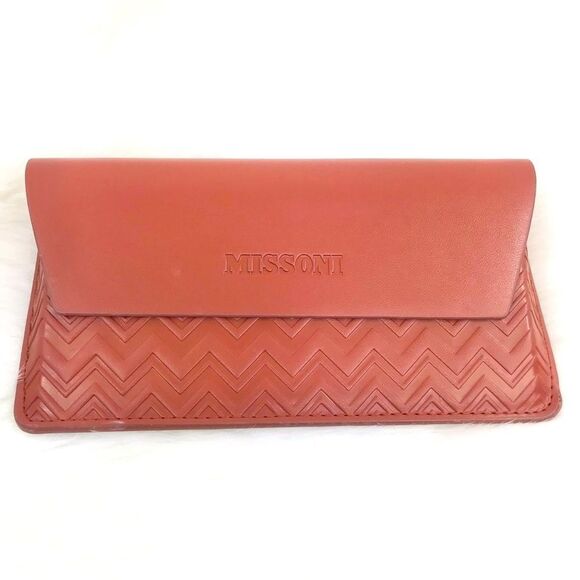 Missoni Brown Leather Glasses Case with Chevron Pattern and Glossy Finish - Picture 2 of 16